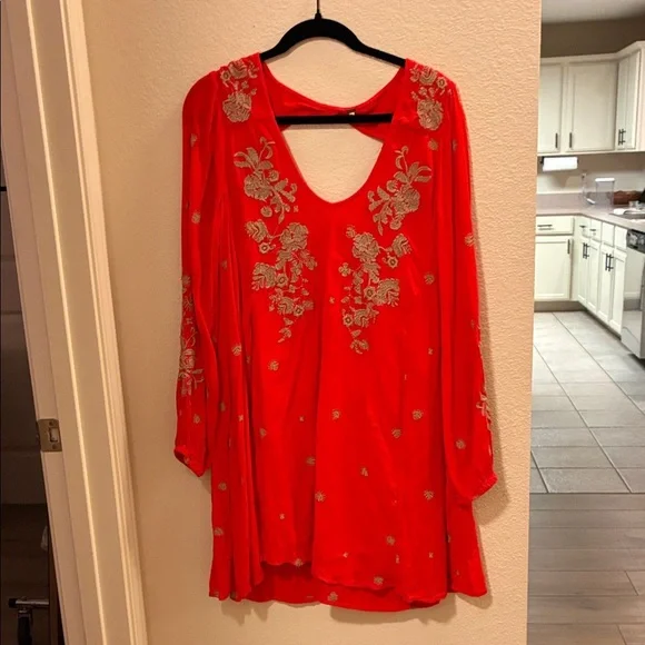 Free People Red Floral Casual Dress - Picture 2 of 5